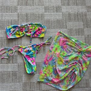 Xhilaration Floral Multicolor Bikini and Cover Up